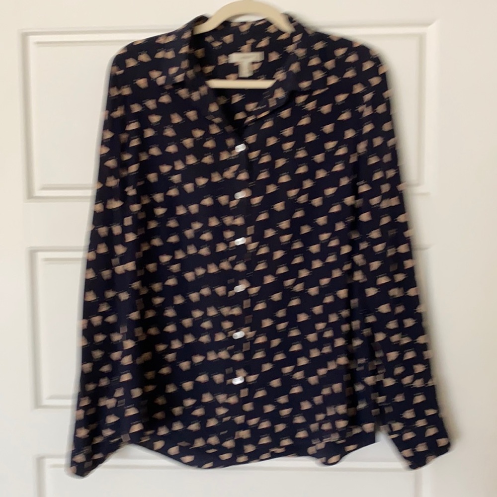 J. Crew Rayon Navy French Hen Blouse